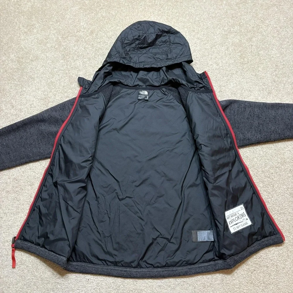 The North Face Jacket Boys Medium 10/12 Black Quilted Fleece Hooded Zip‎ Outdoor